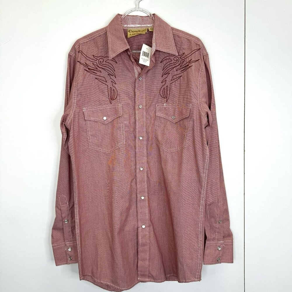 Cowboy Legend Shirt Mens Size Medium Pearl Snap Western Rodeo Embroidered Red